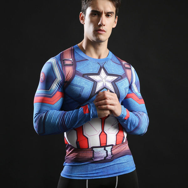 Dri-Fit Captain America Superhero Compression Shirt Long Sleeve