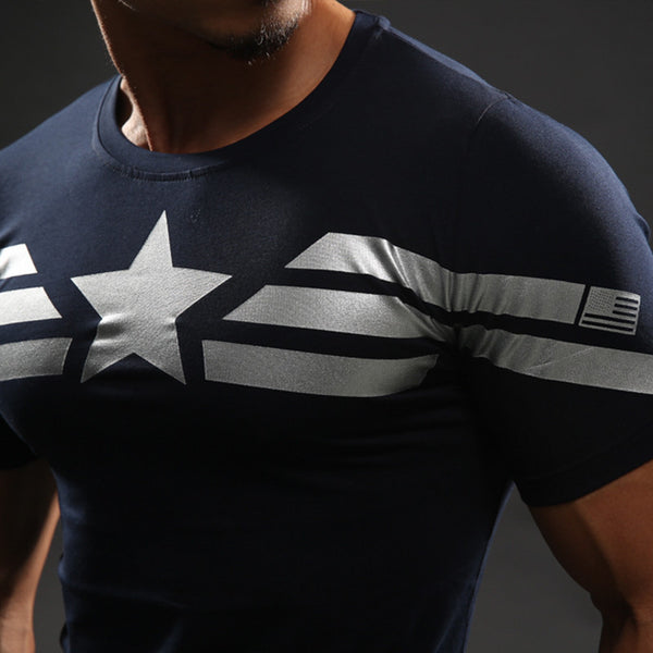 Superhero Compression T-Shirts - Men's Crew Neck - Captain America