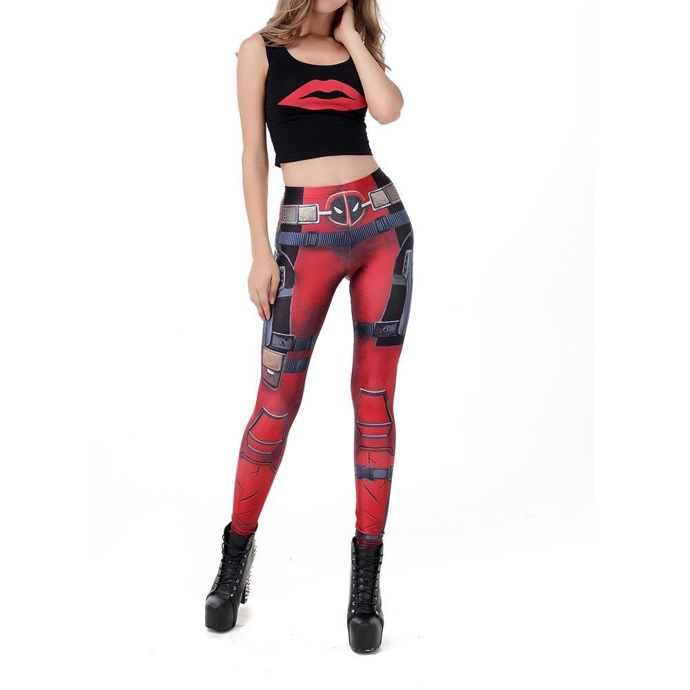 Deadpool Adult Women Superhero Stretch Ankle-Length Leggings Cosplay Yoga  Pants (Small) 