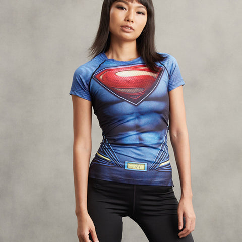 Skinny Fit Superman Printed Round Neck T-shirt With Cap Sleeves